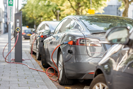 Tesla charging outdoorsのeditorial素材