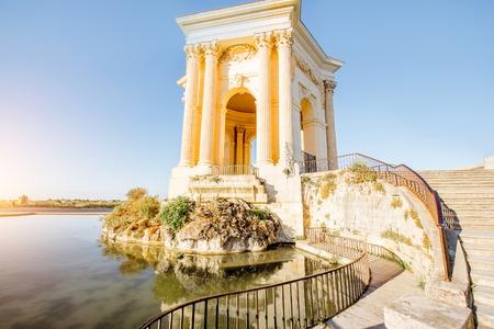 View on the water tower in Peyrou garden during the morning light in Montpellier city in southern Franceの写真素材