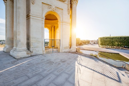 View from below on the water tower in Peyrou garden during the morning light in Montpellier city in southern Franceの写真素材