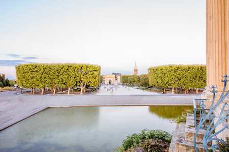 View on the Peyrou gardens with fountain during the evening light in Montpellier city in southern Franceの写真素材