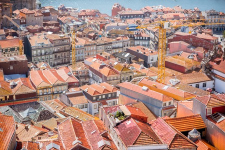 Aerial cityscape view on the old town of Porto city during the sunny day in Portugalの写真素材