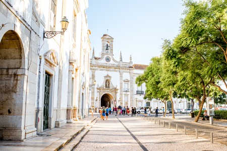 FARO, PORTUGAL - October 02, 2017: View on the park with Cidade arch in the old town of Faro on the south of Portugalのeditorial素材