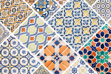 Beautiful collage of different traditional portuguese tiles called azulejos
