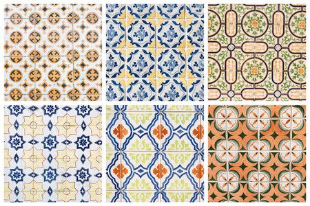 Beautiful collage of different traditional portuguese tiles called azulejos