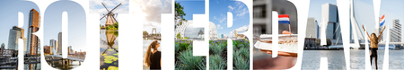 ROTTERDAM letters filled with pictures of famous places and cityscapes in Rotterdam city, Netherlandsの写真素材