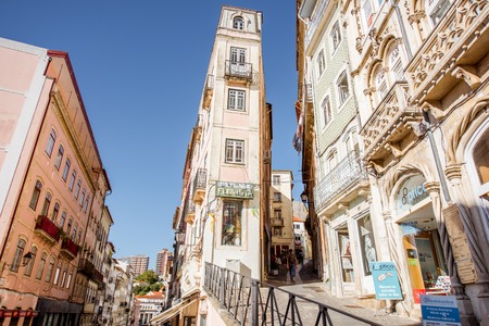 COIMBRA, PORTUGAL - September 26, 2017: View on the street with beautiful buildings in the old town of Coimbra city, Portugalのeditorial素材