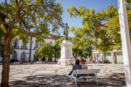 AVEIRO, PORTUGAL - September 26, 2017: View on the Republic square with statue in Aveiro city in the central Portugalのeditorial素材