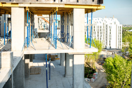 Residential building during the construction process during the sunny weather