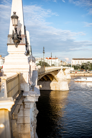 Fragment of the Margaret bridge during the sunset in Budapest, Hungaryの写真素材