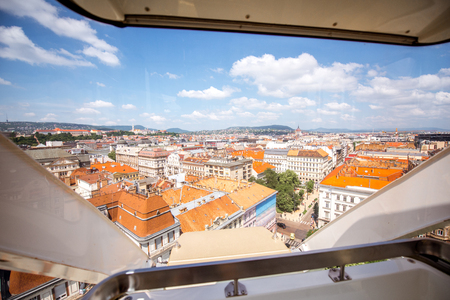 Aerial view from the ferris wheel cabin on the old town of Budapest city, Hungaryの写真素材