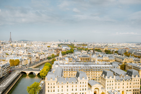 Aerial panoramic view of Paris from the Notre-Dame cathedral during the morning light in Franceの写真素材