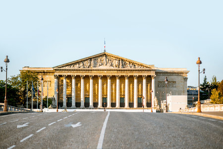 National Assembly of France building on Concordia bridge in Parisの写真素材