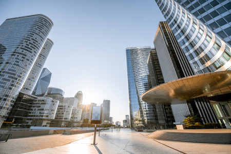 Morning cityscape view of La Defense financial district with beautiful skyscrapers in Parisの写真素材
