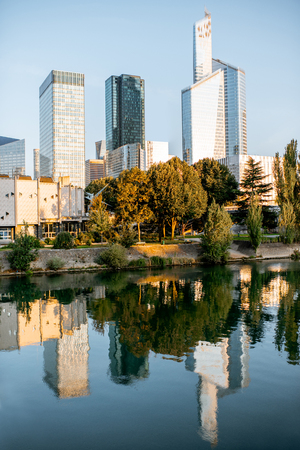 Cityscape view of La Defense financial district with skyscrapers during the morning light in Parisの写真素材