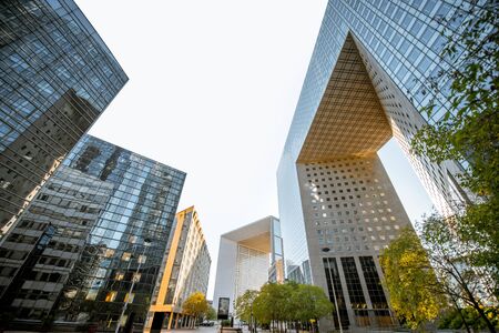 PARIS, FRANCE - September 02, 2018: Morning view on the modern skyscrapers in the business district of La Defense during the morning light in Parisのeditorial素材