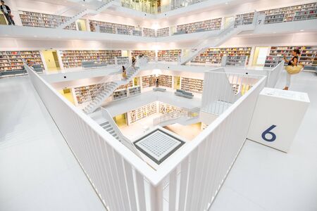 STUTTGART, GERMANY - August 10, 2017: Interior wide angle view on the Stuttgart City Library designed by Yi Architects and opened on October 21, 2011のeditorial素材