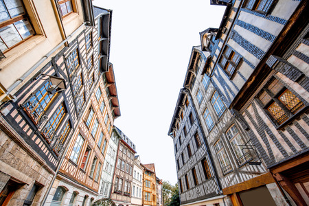 Beautiful colorful half-timbered houses in Rouen city, the capital of Normandy region in Franceの写真素材