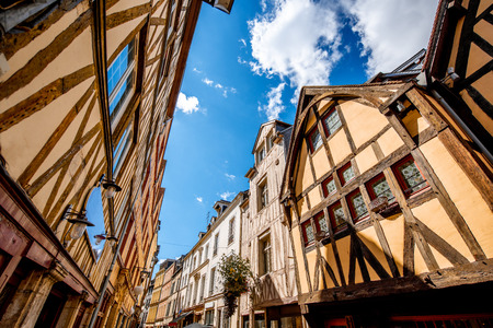 Beautiful colorful half-timbered houses in Rouen city, the capital of Normandy region in Franceの写真素材