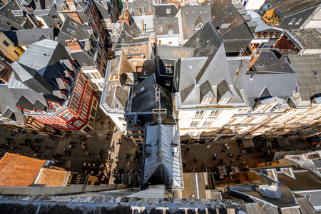 Top view on the rooftops of the old town of Rouen city during the sunny day in Normandy, Franceの写真素材