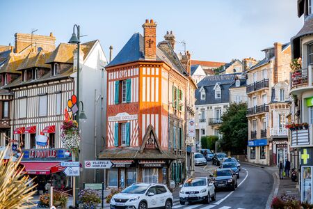 TROUVILLE, FRANCE - September 06, 2017: Street view with colorful buildings in Trouville, Famous french town in Normandyのeditorial素材