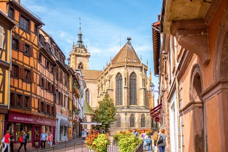 COLMAR, FRANCE - September 10, 2017: Cityscaspe view on the old town with saint Martin cathedral in Colmar, famous french town in Alsace regionのeditorial素材