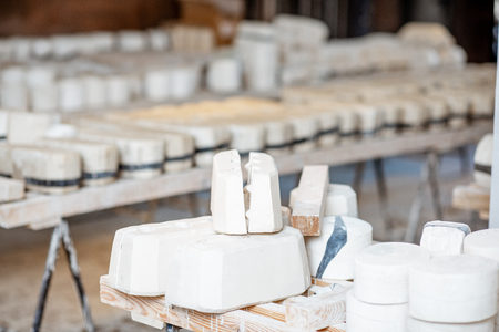 Gypsum forms for ceramic production at the pottery manufacturingの写真素材