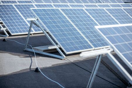 Close-up of solar panels on photovoltaic power plantの写真素材