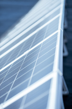 Close-up of solar module on photovoltaic power plant