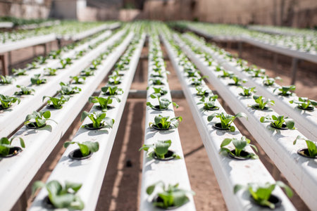 Green lettuce growing on hydroponic system on the farm. Organic food, agriculture and hydroponics...