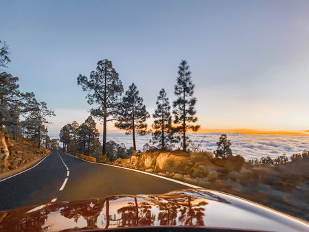 Beautiful mountain road during a sunset on Tenerife island. Image made on mobile phone