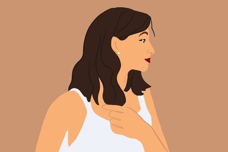 Portrait of a young caucasian woman on the background, side view. Vector illustration in flat cartoon styleのイラスト素材