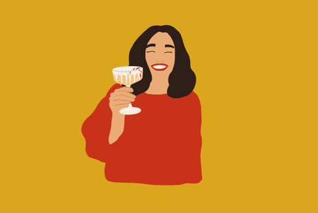 Woman with wineglass propose a toast. Vector illustration in pastel tonesのイラスト素材