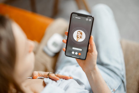 Woman have a high heart rate call a doctorの写真素材