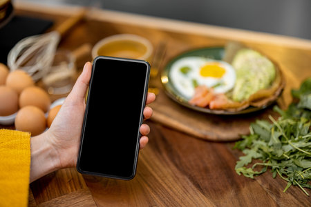 Smart phone with empty screen to copy paste breakfast recipe