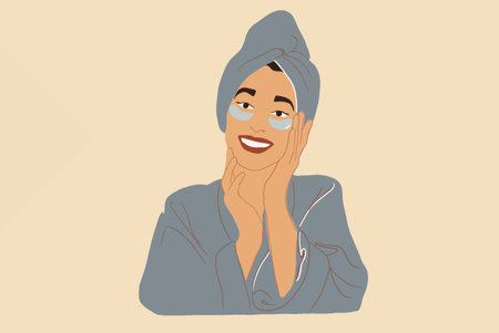 Pretty woman with hydrogel anti-age eye patchesのイラスト素材