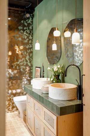 Bathroom interior in natural boho styleの写真素材