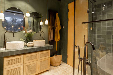 Bathroom interior in natural boho styleの写真素材
