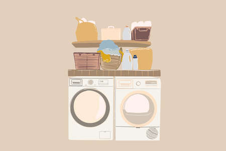 Washing and drying machine in laundry.のイラスト素材
