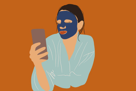 Pretty woman making beauty routine with face