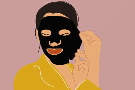 Pretty woman making beauty routine with faceのイラスト素材