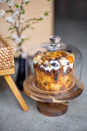 Delicious Easter sweet cupcake decorated with dried fruits