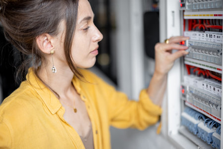 Woman checking bills for electricity at home