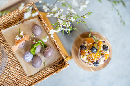 Delicious Easter sweet cupcake decorated with dried fruits