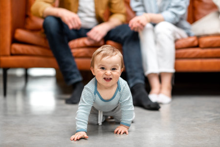 One year baby baby crawling on the floor