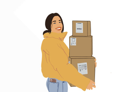 Woman in yellow jacket holding parcels