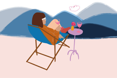 Woman relaxing in mountains on natureのイラスト素材