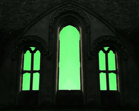 Green light through window archの写真素材