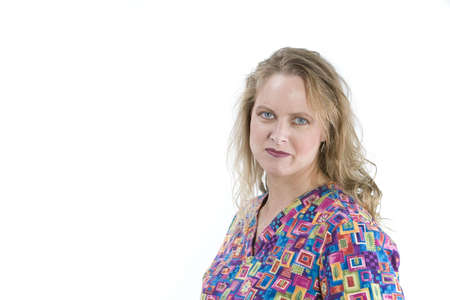 Blond woman in medical scrubsの写真素材