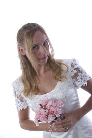 Young blond woman in wedding dressの写真素材