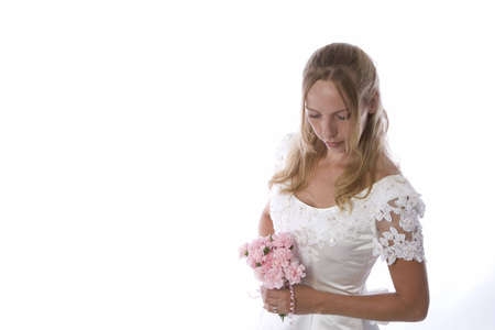 Young blond woman in wedding dressの写真素材